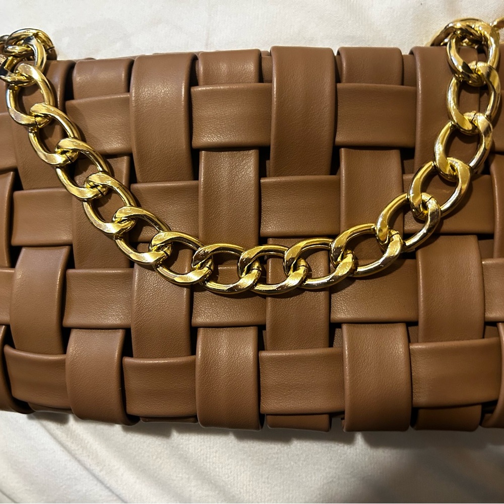 Elegant Brown Woven Chain Bag